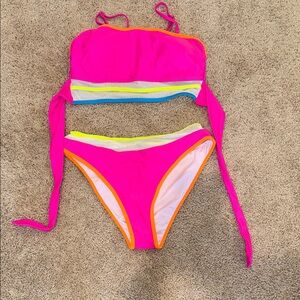 Neon Pink and Yellow Kids Bikini